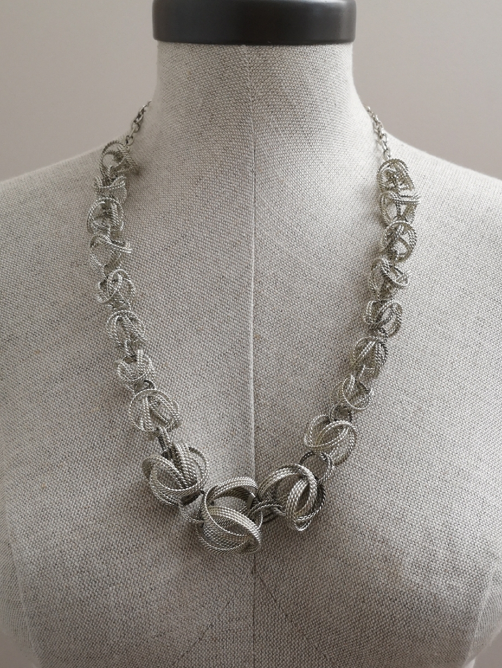 Silver Knotted Multi-Ring Statement Necklace
